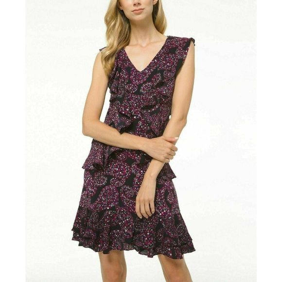 Michael Kors Dresses & Skirts - 𝅺Michael Kors Women's Floral Paisley-print Cascade Ruffle Dress Size M